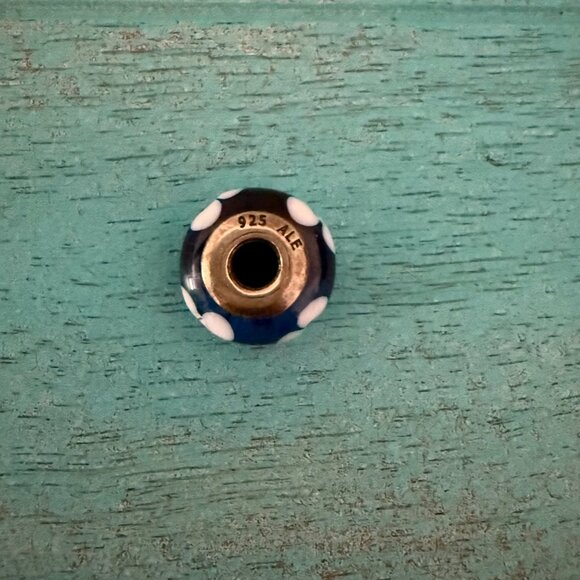 Retired Pandora Bracelet Charm - Blue & White Flowers For You Murano Glass 925 - Picture 3 of 4